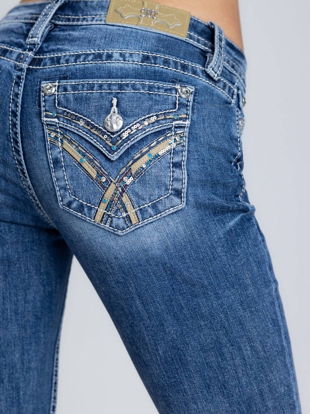 Miss Me Blue Bootcut Jeans with Embellished Back Pockets Size 26